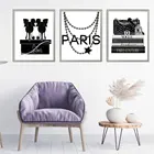 Черная модная коробка для обуви, Картина на холсте, серебряные книги, плакаты и печать парижских жемчужин, настенные картины для гостиной, домашний декор