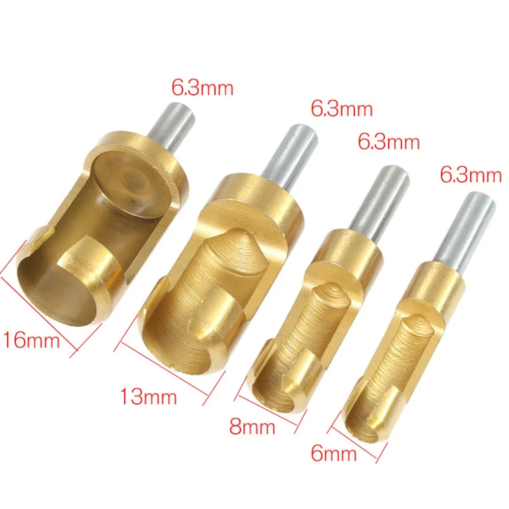 

4pcs Titanium Coated Plug Cutter Counter Bored 6-16mm Hole Wood Timber Drill Tool Coated Plug Cutter Counter Bored Woodworking