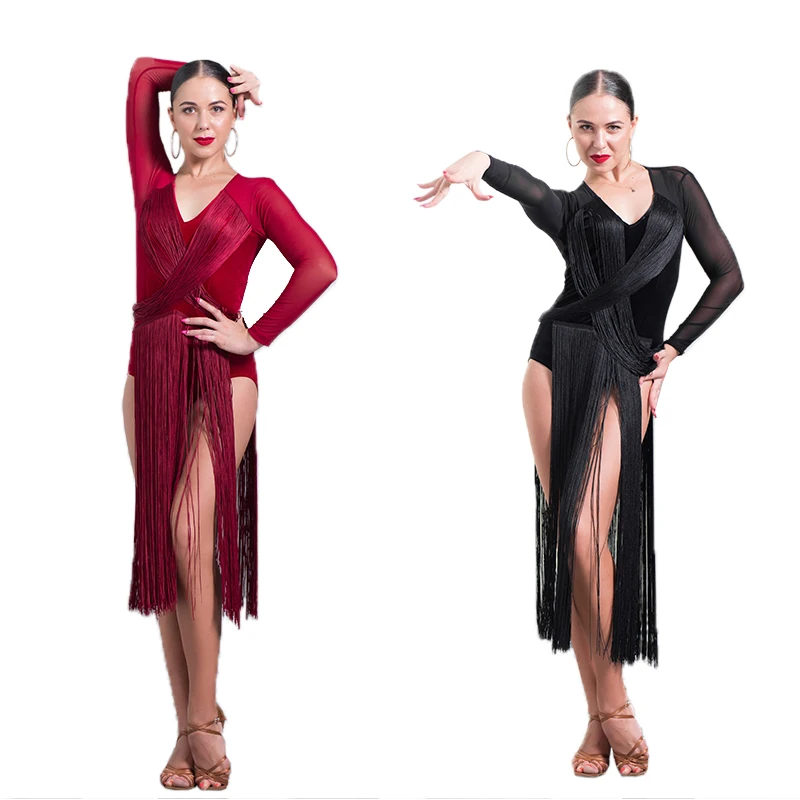 

2021 New Latin Dance Dress Women Long Fringed Dress Sexy Performance Costume Party Dancer Designer Clothes Samba Salsa Dress