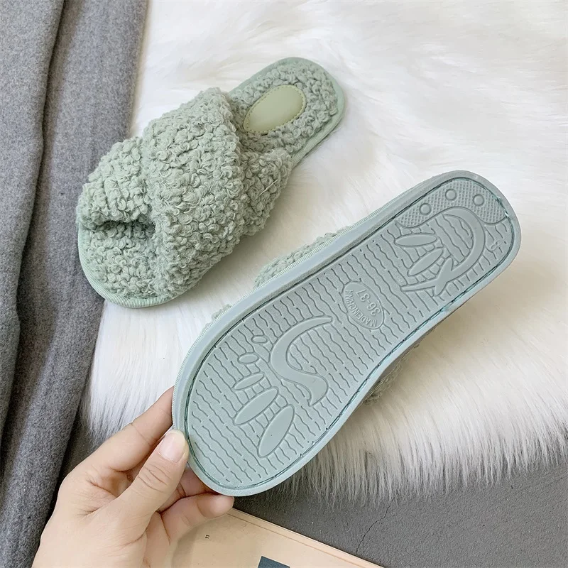2019 зимние женские тапочки Обувь на плоской подошве с перекрестной шнуровкой