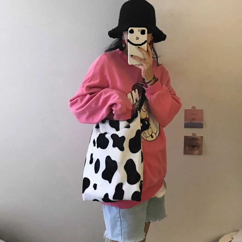New Cow Print Women Shoulder Bags Retro Fashion Large Capacity Bag Girls Students Crossbody Basic Casual Tote | Багаж и сумки