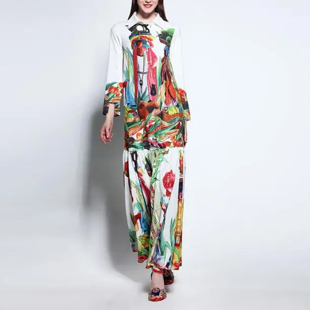 Высокое качество новейшая мода подиум отложной воротник макси платье для женщин