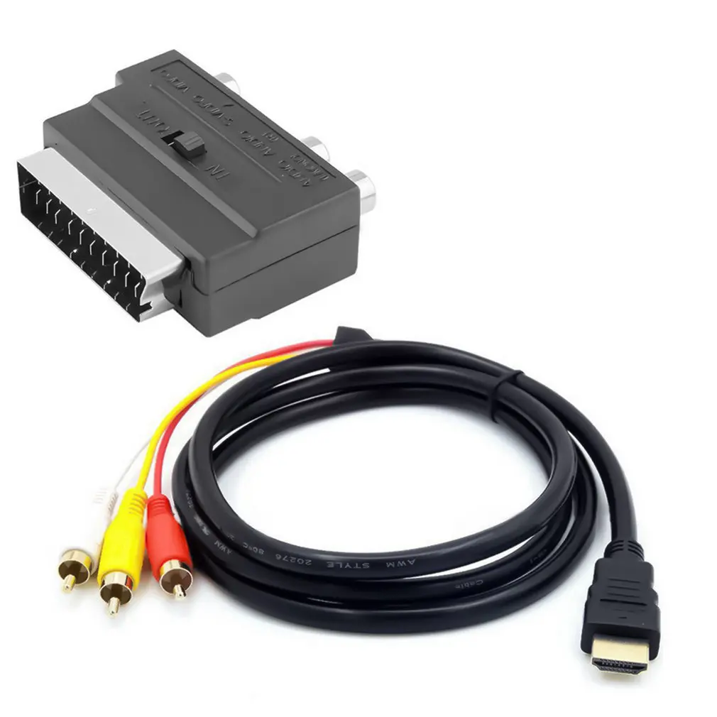 

Black W/SCART to 3 RCA Phono Adapter 1080p S-video to 3 RCA AV Audio Cable for Projector/DVD/TV Audio Connector