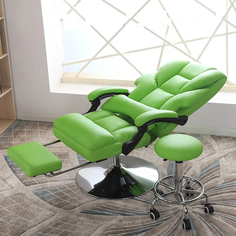 

Fresh Green Color Barber Chair Rotated Lifted Salon Furniture Disc Feet Nail Chair Reclining Makeup manicure Chairs