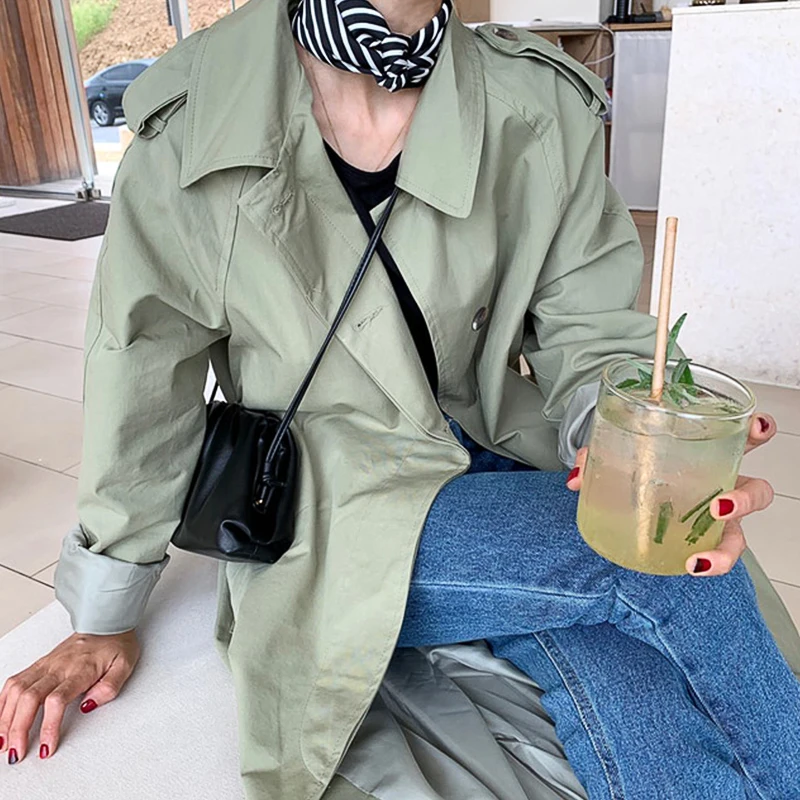 Женский Длинный тренчкот с длинным рукавом Корейская верхняя одежда свободная