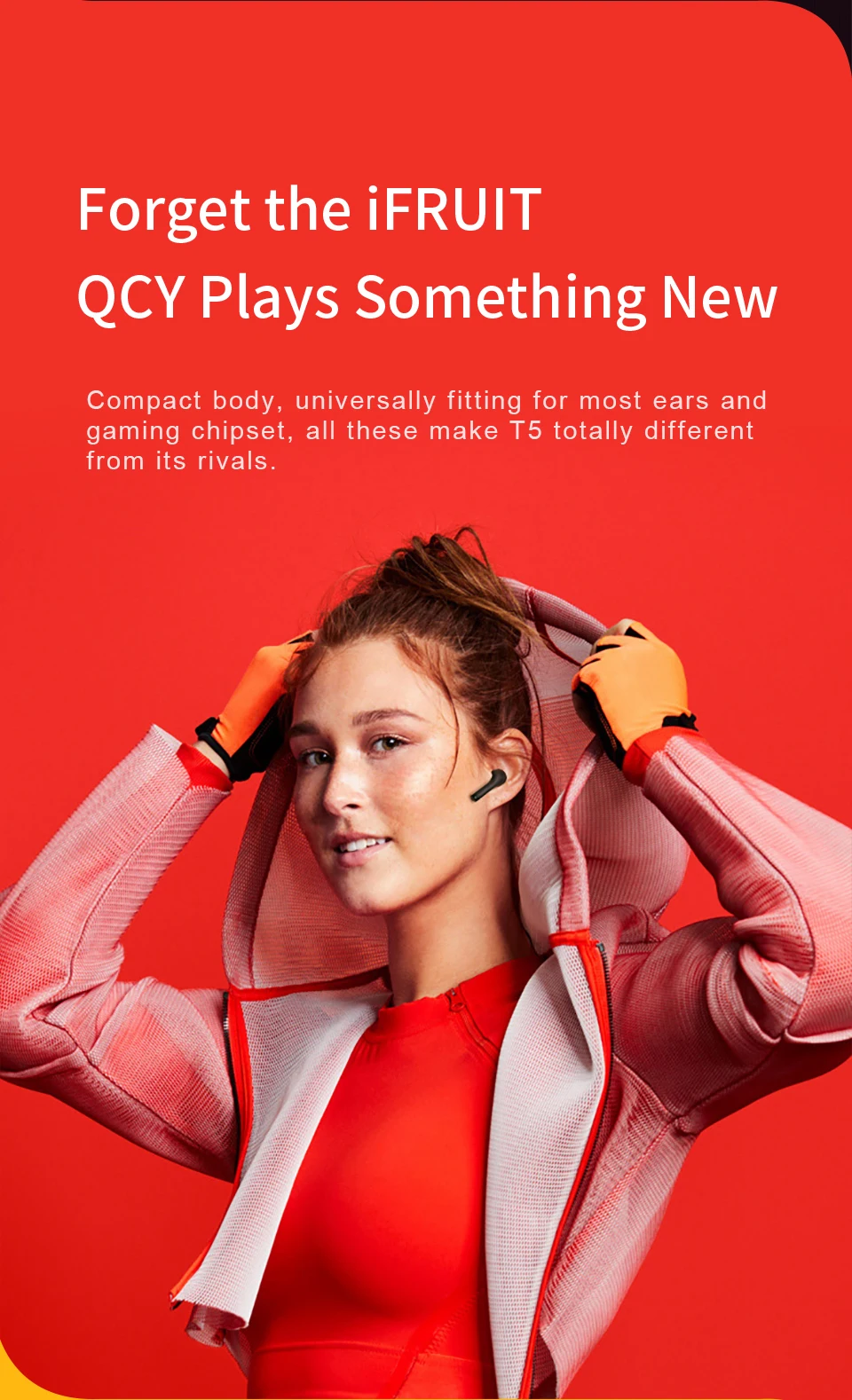 QCY T5 Bluetooth 5,0, беспроводные наушники, спортивные наушники для бега, сенсорное управление и удобное ношение с двойным микрофоном
