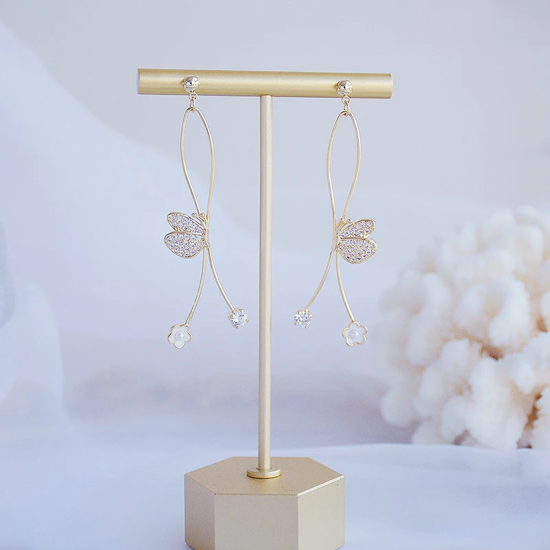

Vintage Exquisite 14k Real Gold Jewelry Butterfly Flowers Earrings for Women Luxury AAA Zircon Stud S925 Silver Needle Hot Gift