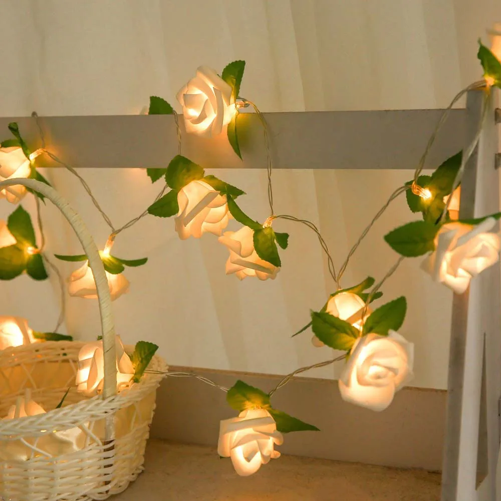 

2M 20led AA Battery Powered Rose Flower Christmas Holiday String Lights Valentine's Day Wedding Party Garland Decor Luminaria