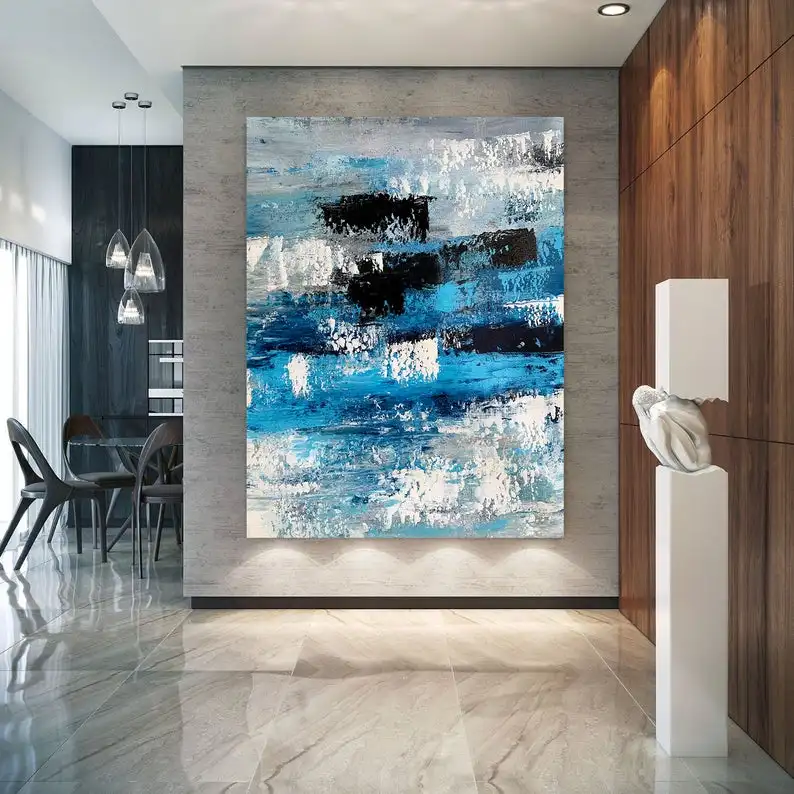 

Large Abstract Painting Office Decor Acrylic Painting Modern Abstract Home Decor Art Wall Art Blue Canvas Oil Paintings Separate