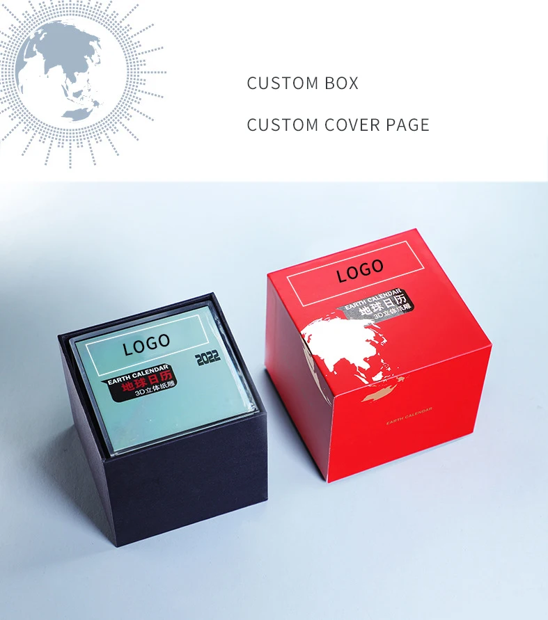 Adornos de calendario 3D rasgados a mano, modelo de tierra 2022, regalos de empresa convenientes, logotipo personalizado, Nota de papel, calendario de cubo-4