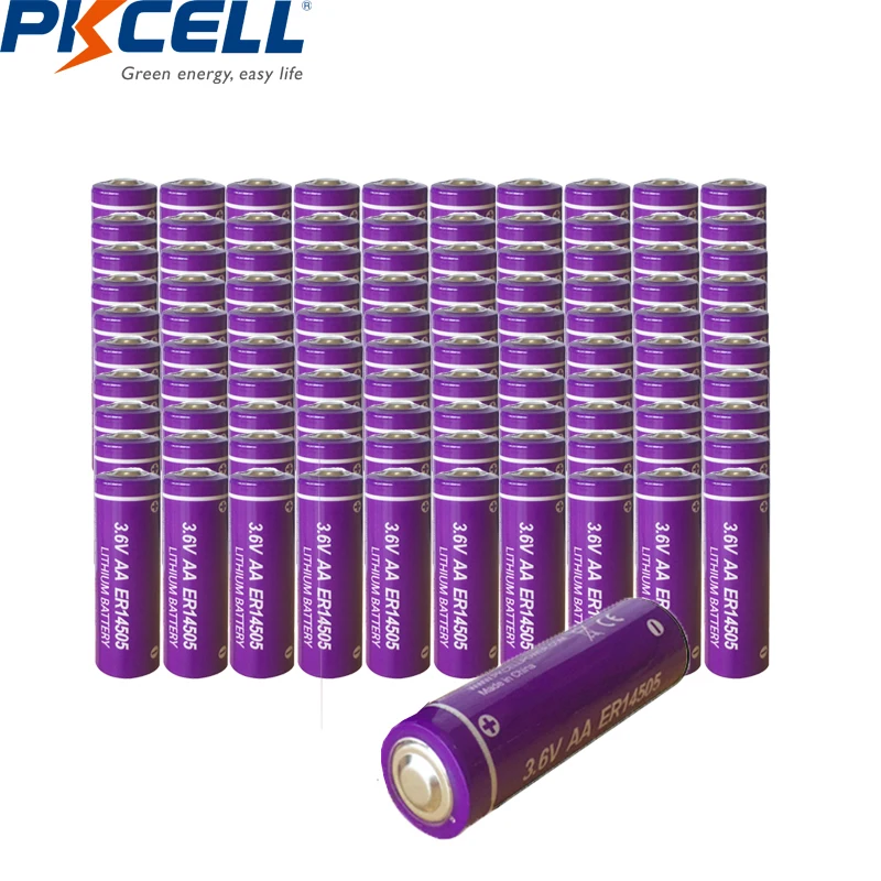 

100pcs/lot Wholesale PKCELL ER14505 Lithium Battery AA Size 3.6V 2400mAh LiSOCl2 Single Use Batteries LR6 R6P