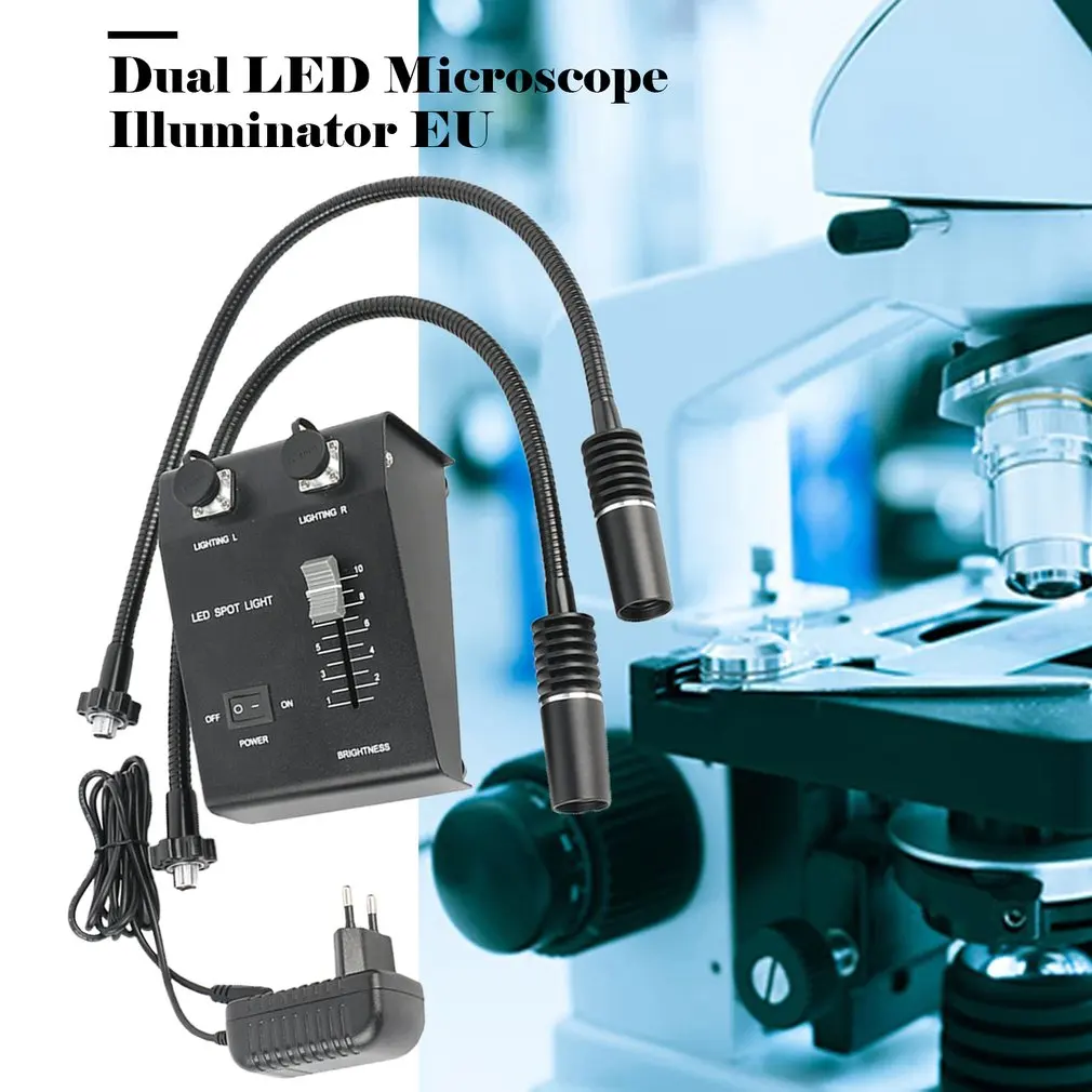 

6W Dual LED Gooseneck Lights Illuminator Lamp Source For Industry Stereo Microscope Lens Camera Magnifier 110V-240V Adapter