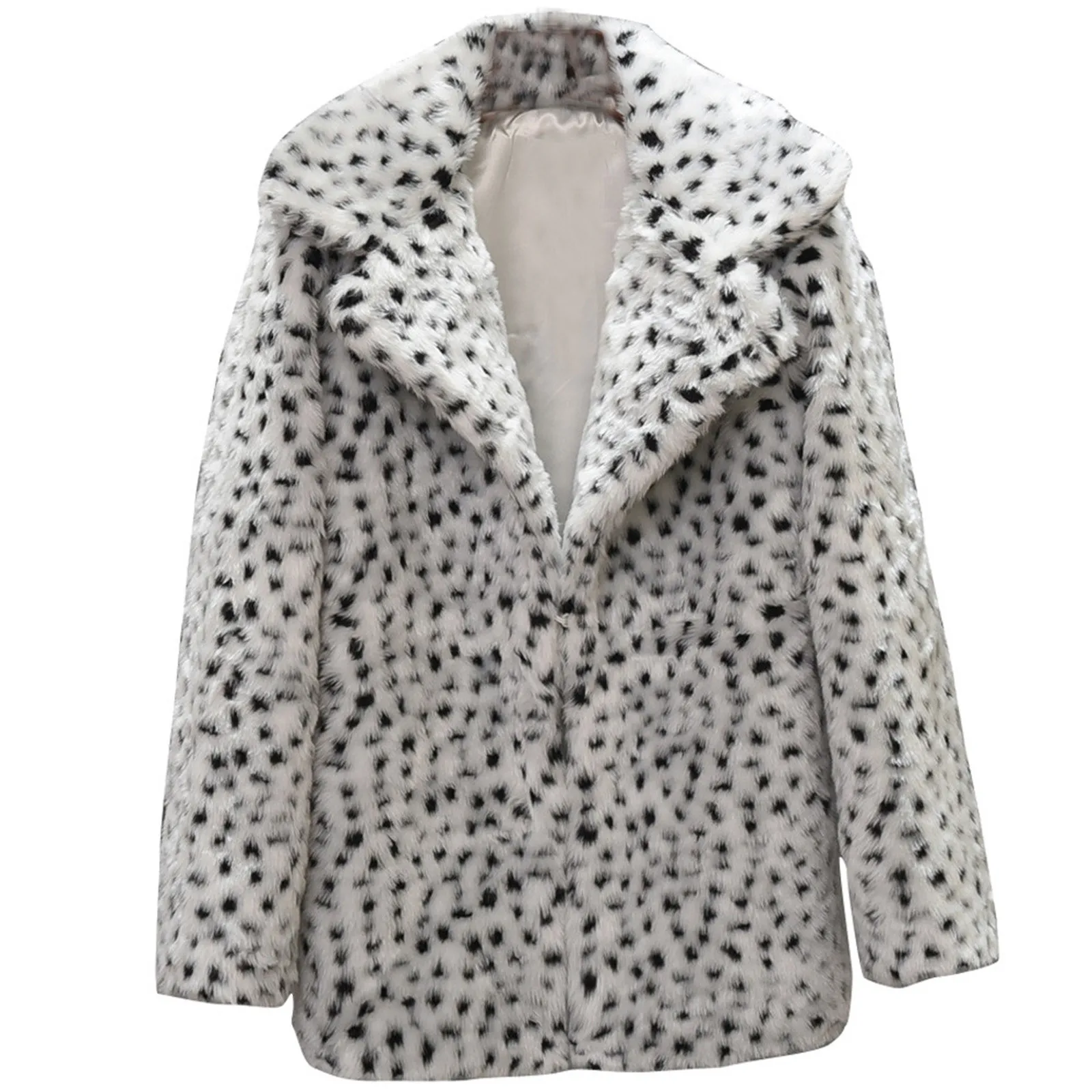 

Women Winter Mid-Length Outwear Sexy Snow White Leopard Print Faux Fashion Casual Lapel Thicken Coat Lightweight Coat