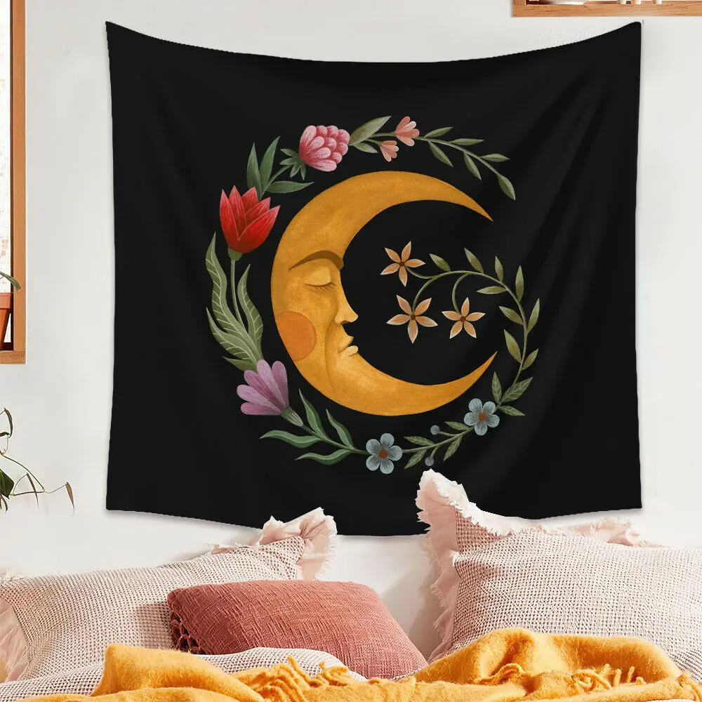 

FFO Indian Tapestry Wall Hanging Moon Sun Hippie Gypsy Bedspread Psychedelic Witchcraft Cover Tarot Floral Tapestries For Room