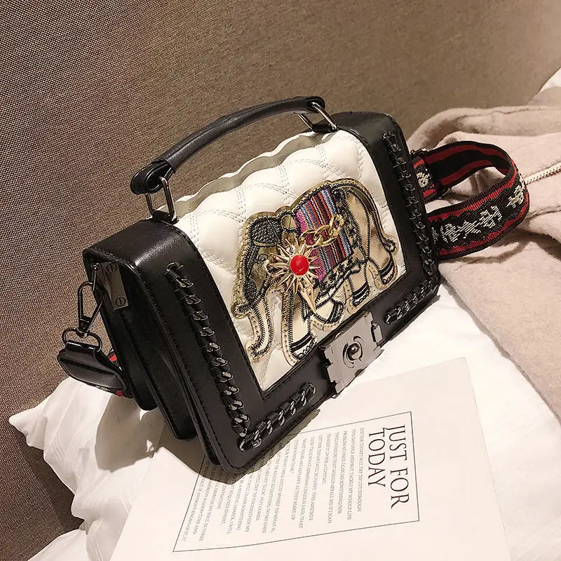 

Mini Handbag 2021 New Trend Korean Version of The Fashion Elephant Embroidery Handbag Broadband Small Square Bag Slanted Bag