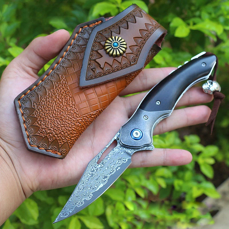 Survival Pocket Knife sharp Damascus blade Folding Knife Natural Ebony Handle Camping Tactical Outdoor Knives Collectibles