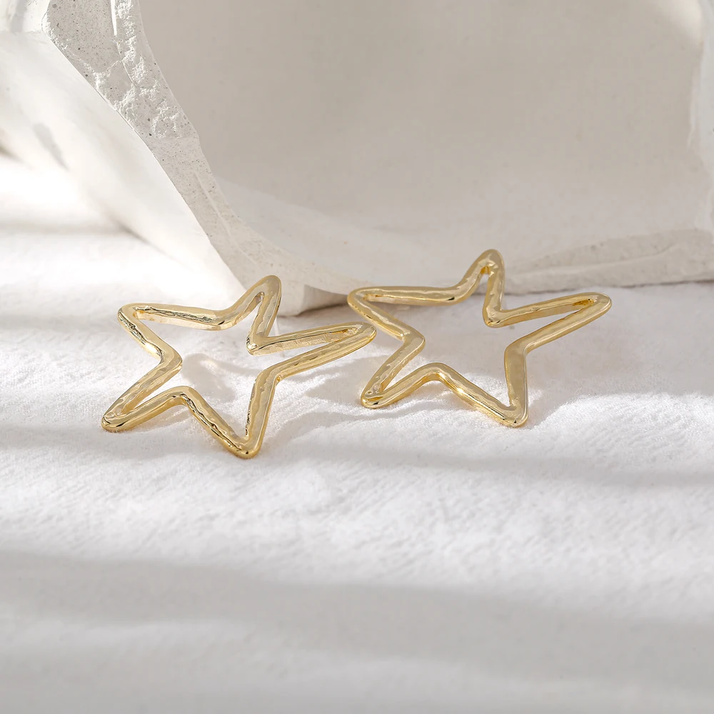 Yhpup Fashion Charming Star Hollow Geometric Golden Metal Earrings for Women Simple Party Statement Trendy Jewelry | Украшения и