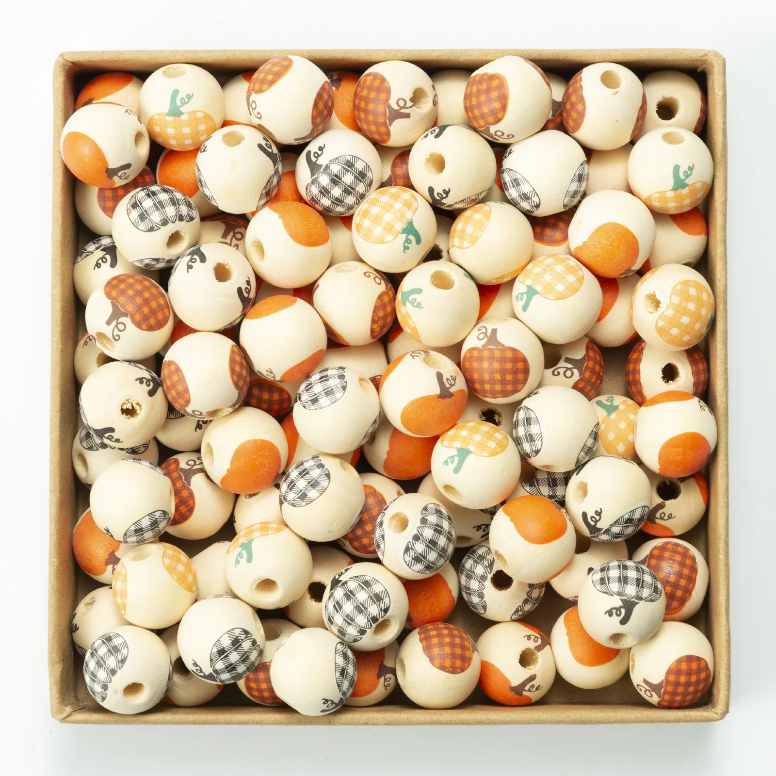 

New 20Pcs16mm Printed Pumpkin Round Wooden Beads DIY custom Halloween party decoration Children's ToysBracelet Accessories