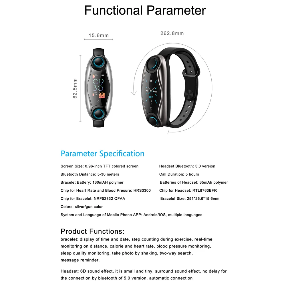 DOCIDACI T90 2 в 1 Смарт браслет вызов с TWS беспроводные Bluetooth двойные наушники 5 0 фитнес