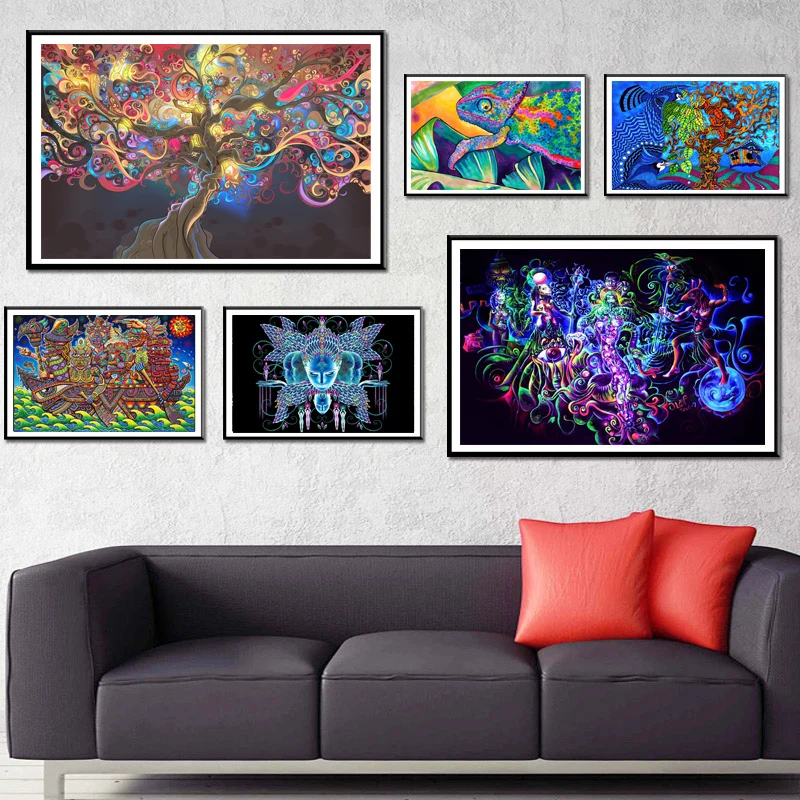 

Abstract Blacklight Modern Art Paintings Psychedelic Trippy Poster And Prints Canvas Wall Pictures For Room quadro cuadros
