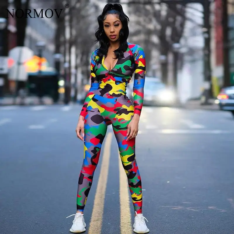 Женский Длинный Облегающий камуфляжный комбинезон NORMOV повседневный на молнии с