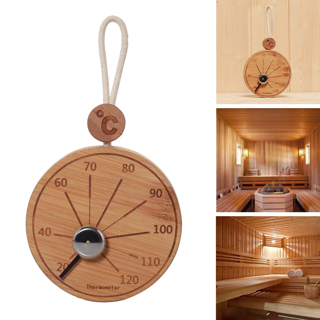 

Wooden Round Sauna Thermometer Hygrometer Temperature Measurement Hanging