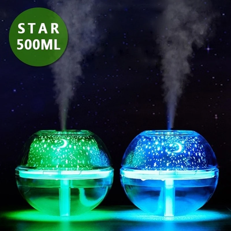 

500Ml Ultrasonic Aromatherapy Humidifier 7 Colors Changing Crystal Night Light Starry Projector Lamp for Bedroom