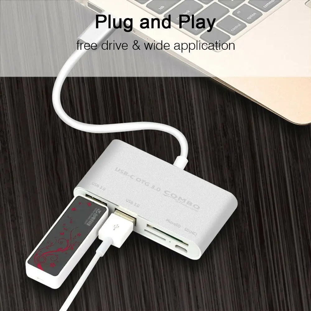 Chielecnal кабель Переходник USB C на мульти SD CF MicroSD карты для устройства чтения sd карт
