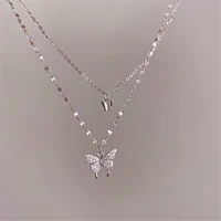 2022 new korean fashion silver shiny women butterfly necklace lady exquisite double layer clavicle chain necklace jewelry gifts