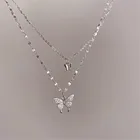 Новинка 2021, корейская мода, серебряное блестящее женское ожерелье с бабочкой, женское изысканное Двухслойное ожерелье на цепочке до ключиц, ювелирные изделия, подарки