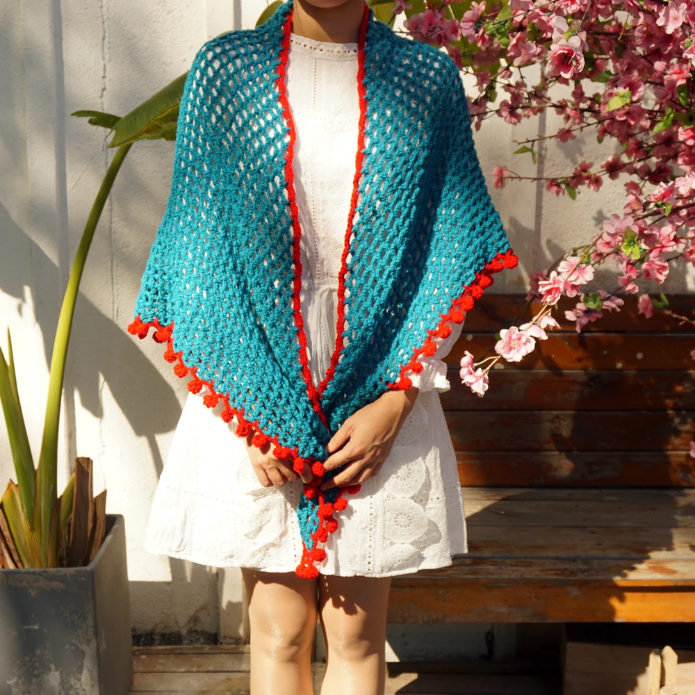 

Autumn winter Handmade Crochet blue Scarf wraps women scarves poncho Christmas Gift granny blanket Scarf