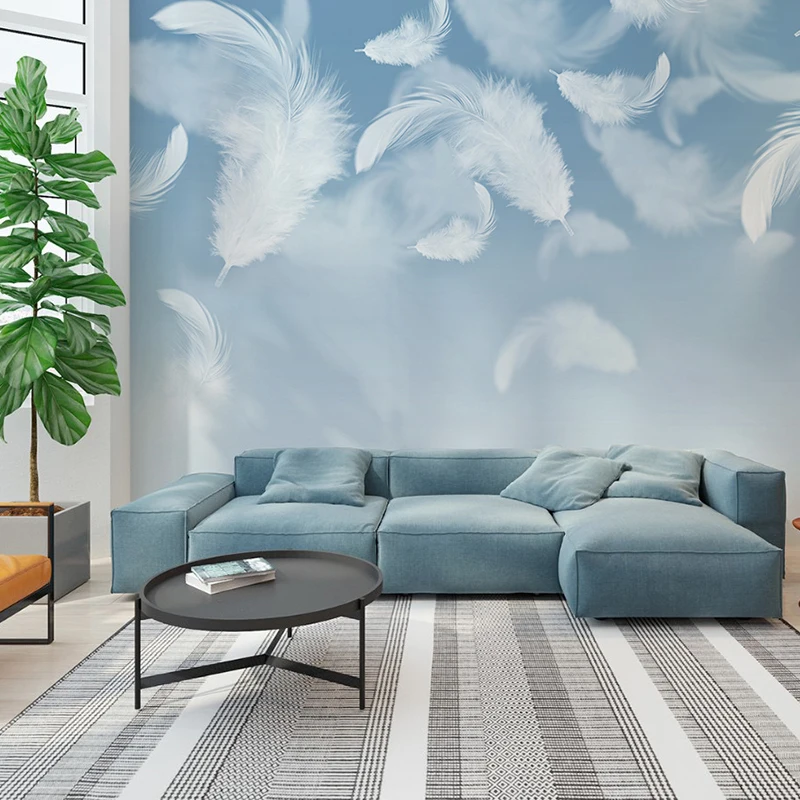 3D синие перья свежие скандинавские обои простые Роскошные гостиная диван тв