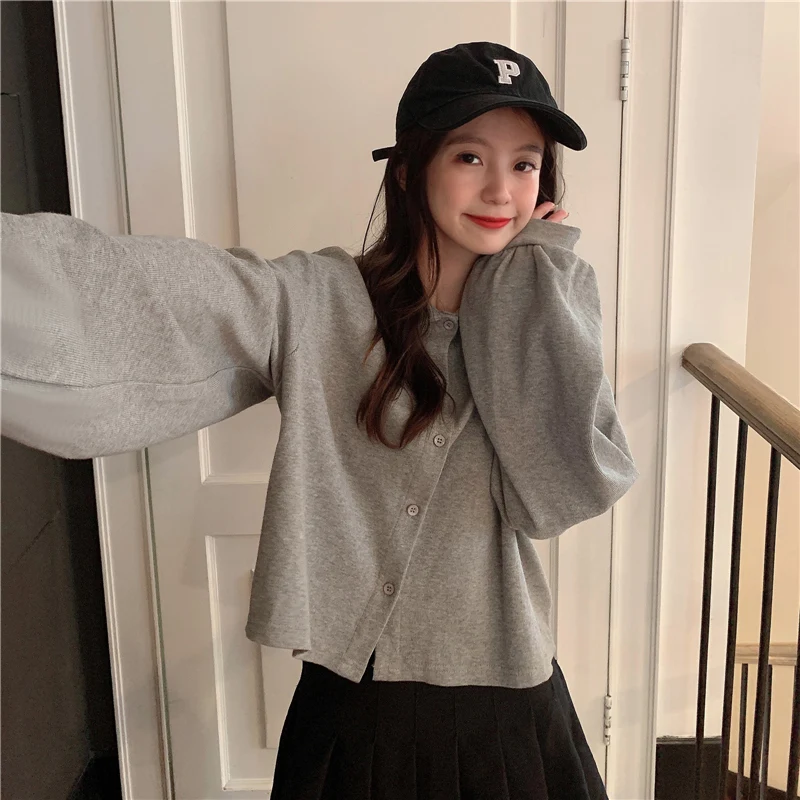 Harajuku Gray Hoodies Fashion Gothic Solid Color Streetwear Chic Sweatshirt Women Spring Autumn Long Sleeve Sweetshirt for Girls