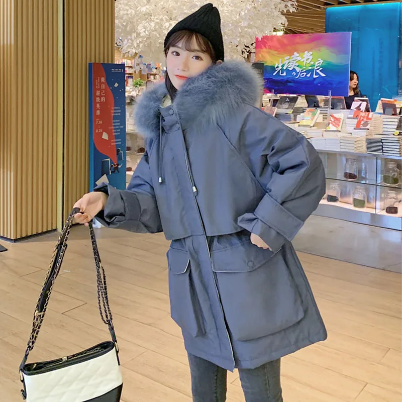

FMFSSOM 2020 New Winter Female Hooded Women Long Parkas Large Fur Collar Thickness Warm Overcoat Cotton Padded Casual Outwear