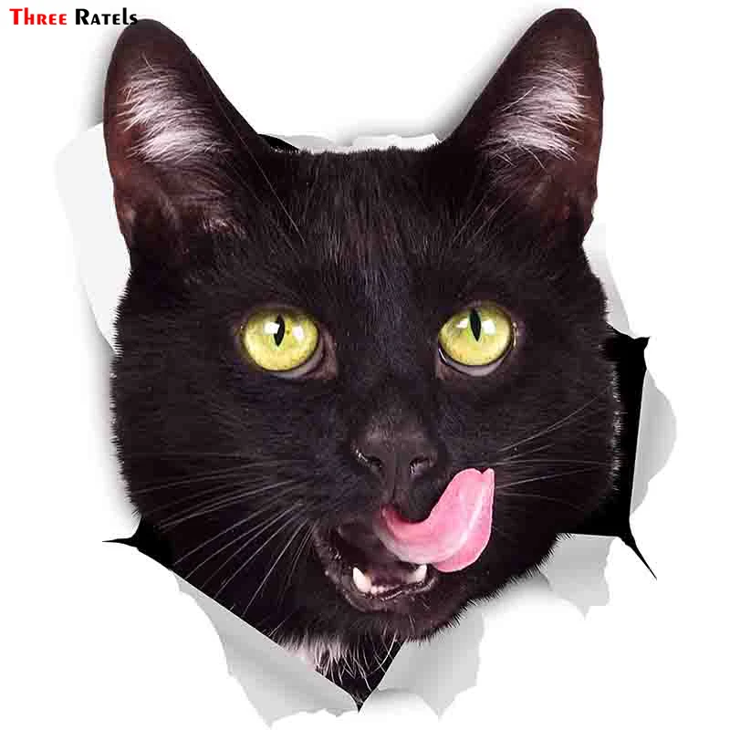 

FTC-1037 Three Ratels 3D Cat Stickers Hungry Black Cat Sticker decal For Laptop Luggage Snowboard Fridge Toy Styling Home Decor