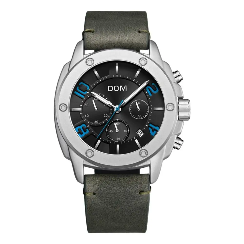 2021 DOM Роскошные мужские часы Reloje кожаные автоматические кварцевые с датой