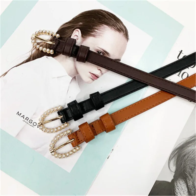 Женский ремень в Корейском стиле простой комплект с жемчужной пряжкой