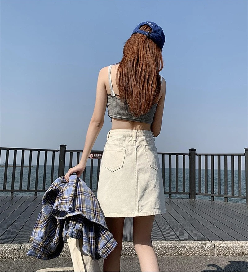 

Female Korean Thin Slim A-line High Waist Short Skirts 2021 Summer Women Love Embroidered Denim Skirt Fashion Casual Streetwears