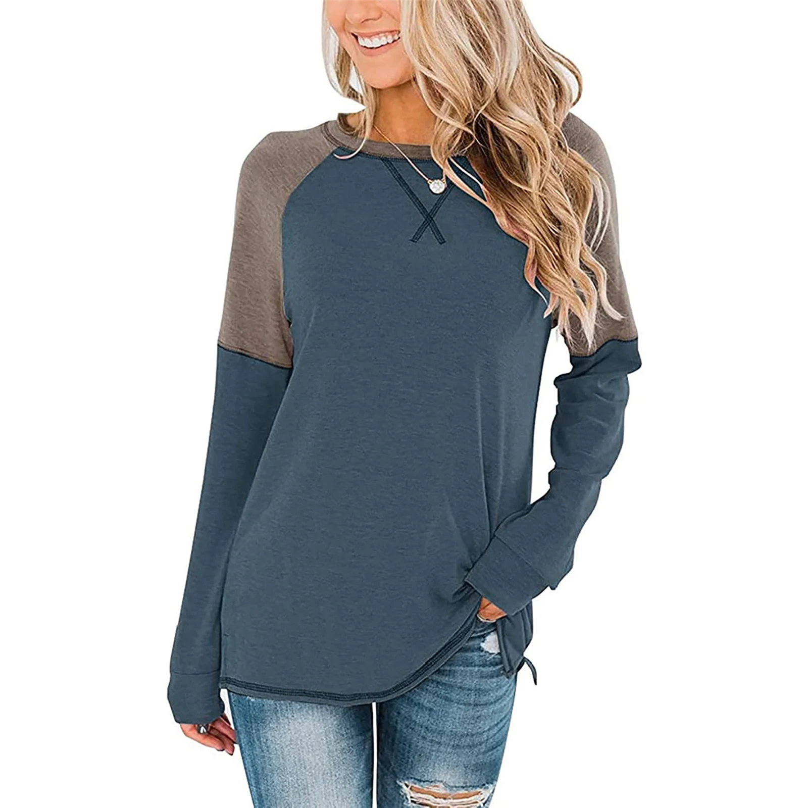 

Patchwork T-shirt Women Long Sleeve Tops Tee 2021 Spring Autumn T Shirt Women Clothes Female O-neck Tee Harajuku Mujer Camisetas