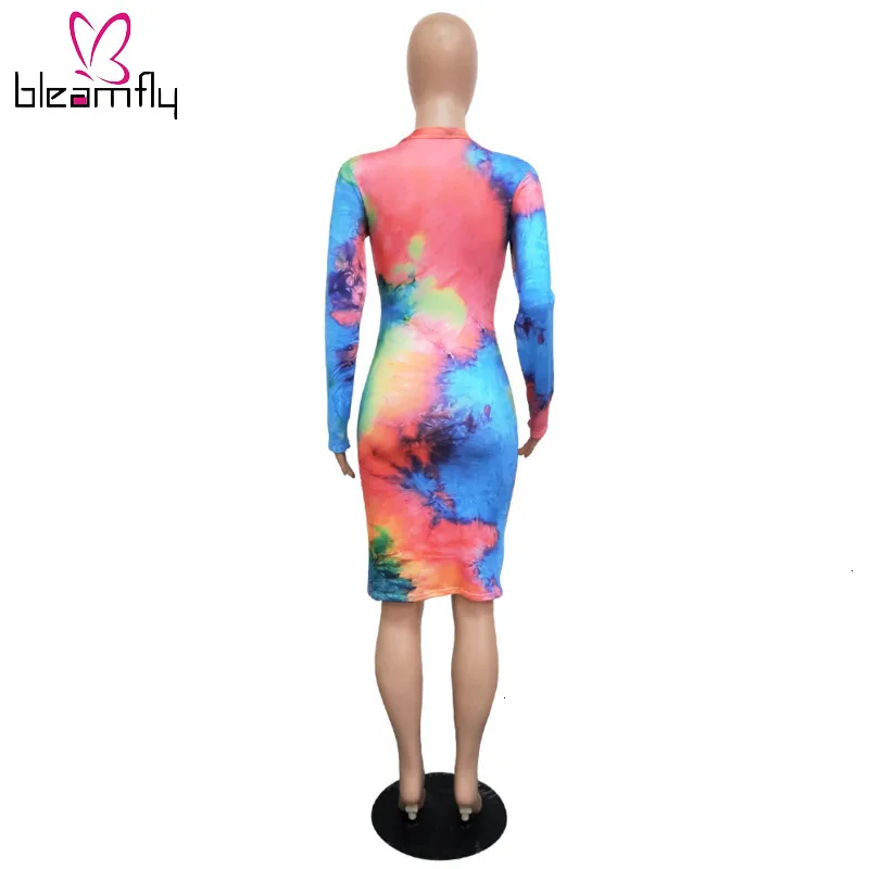 Цветное сексуальное облегающее платье миди с принтом Tie Dye для женщин осень 2019