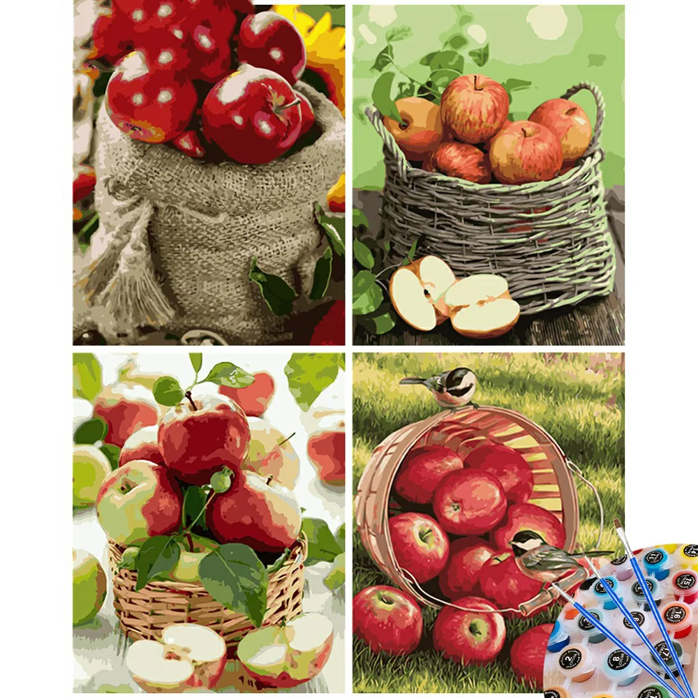 

Oil Painting By Numbers Apple Fruit Kit Drawing On Canvas Wall Art HandPainted Food Home Decor DIY Gift