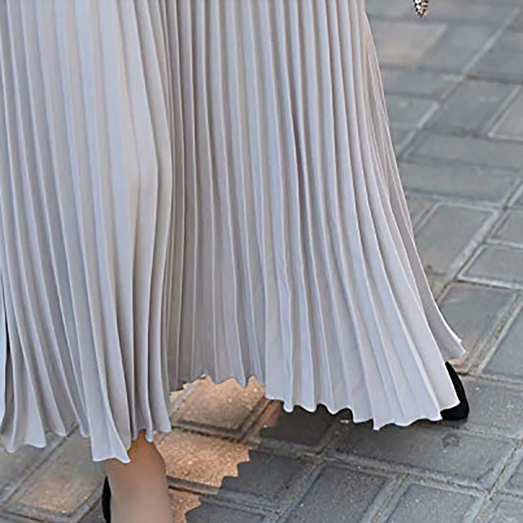 

High Waist Bandage Pleated Long Skirts Women Solid Pleated Elegant Midi Elastic Waist Skirt A-line Skirts Hip Slim Long Skirts