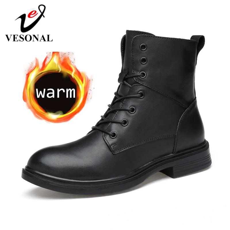 VESONAL/; сезон осень-зима; высокие мужские ботинки из натуральной кожи; зимняя обувь; меховая плюшевая Классическая Теплая мужская повседневная обувь; кроссовки; обувь