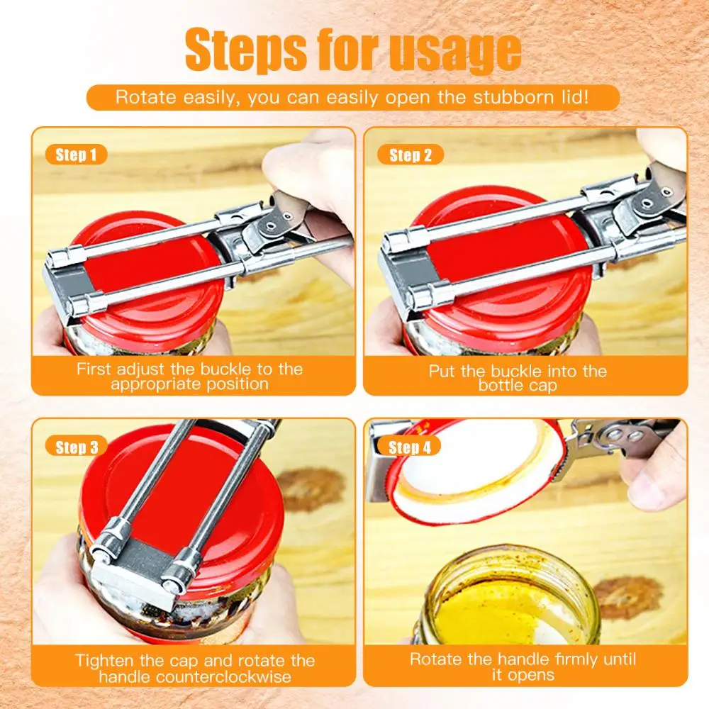 

Portable Adjustable Can Opener Multifunctional Beer Bottle Opener Stainless Steel Manual Jar Lid Opener Gripper Kitchen Supplies