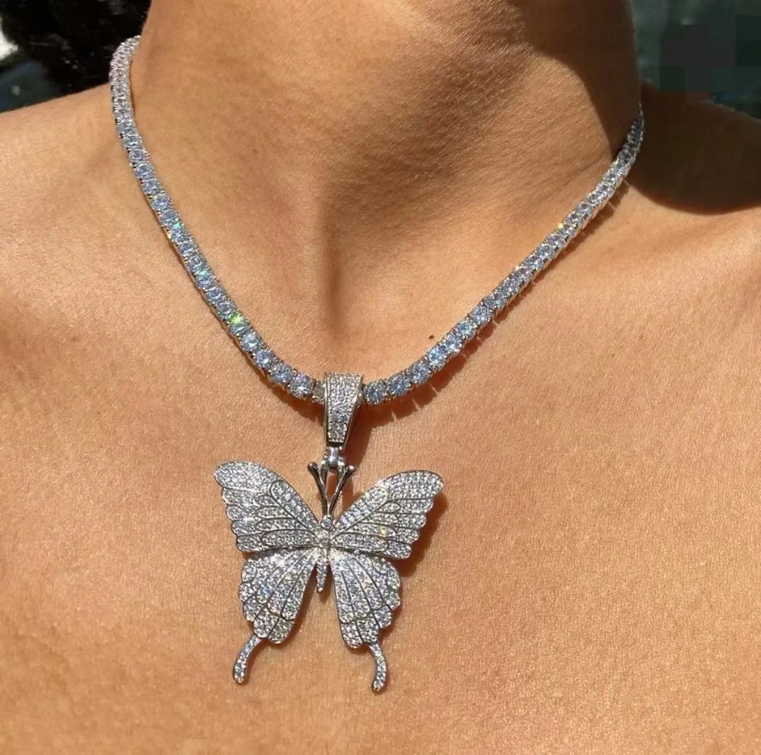 

Женское украшение в стиле хип-хоп, ожерелье-чокер на цепочке для тенниса с кулоном-бабочкой с фианитом, 5 А, D1519