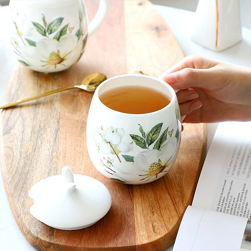 400 мл корейский цветок чашка с кофе костяная китайская кружка крышкой креативная