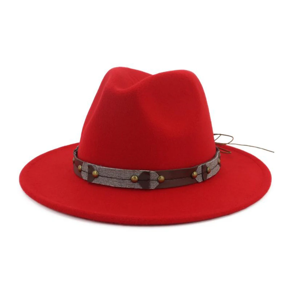 red fedoras BUTTERMERE, фетровые шляпы с большими полями, женские, синие, твидовые, фетровые шляпы, женские, одноцветные, на каждый день, шапки со свининой, для осени и зимы, женские, джазовые шапки - Цвет: red fedoras