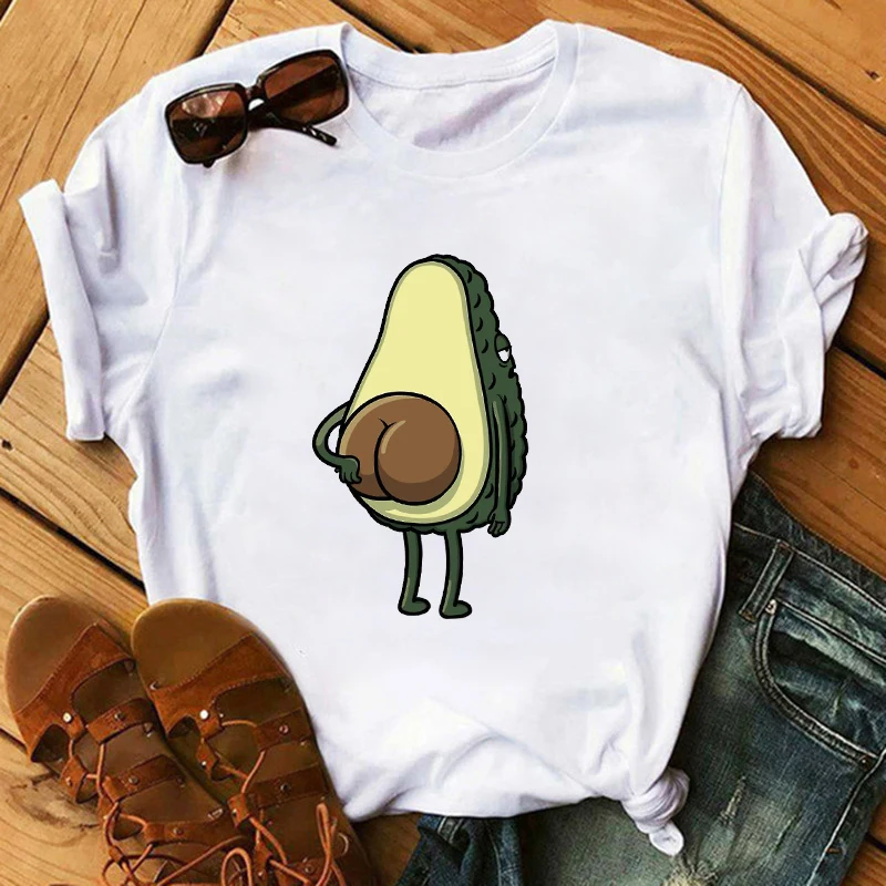 WVIOCE каваи авокадо кошка печатных футболка кавайный топ топы Футболка забавная Мода Vogue мультфильм Футболка Harajuku Обрезанные женские футболки