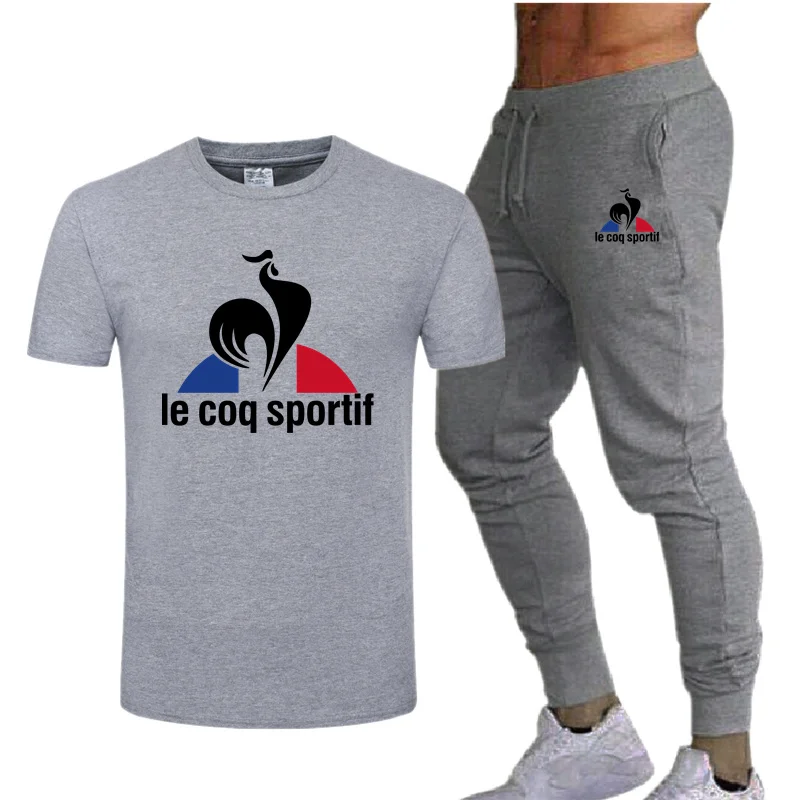 

Hot Sale Summer Cotton T-shirt Pants Suit Casual Brand Fitness Jogging Pants T-shirt Hip-hop Fashion Men's Sportswear 2021
