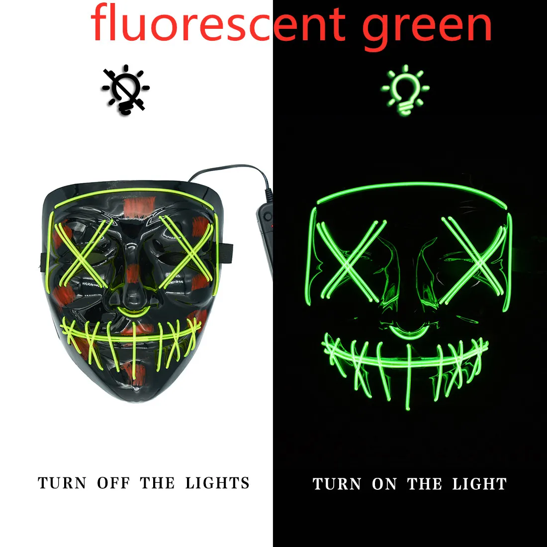 fluorescent green Светодиодная маска на Хэллоуин; неоновые маски; Вечерние Маски; страшные маски; Косплей; parti; тушь для ресниц; маска для лица; Карнавальная маска; Маска для чистки - Цвет: fluorescent green